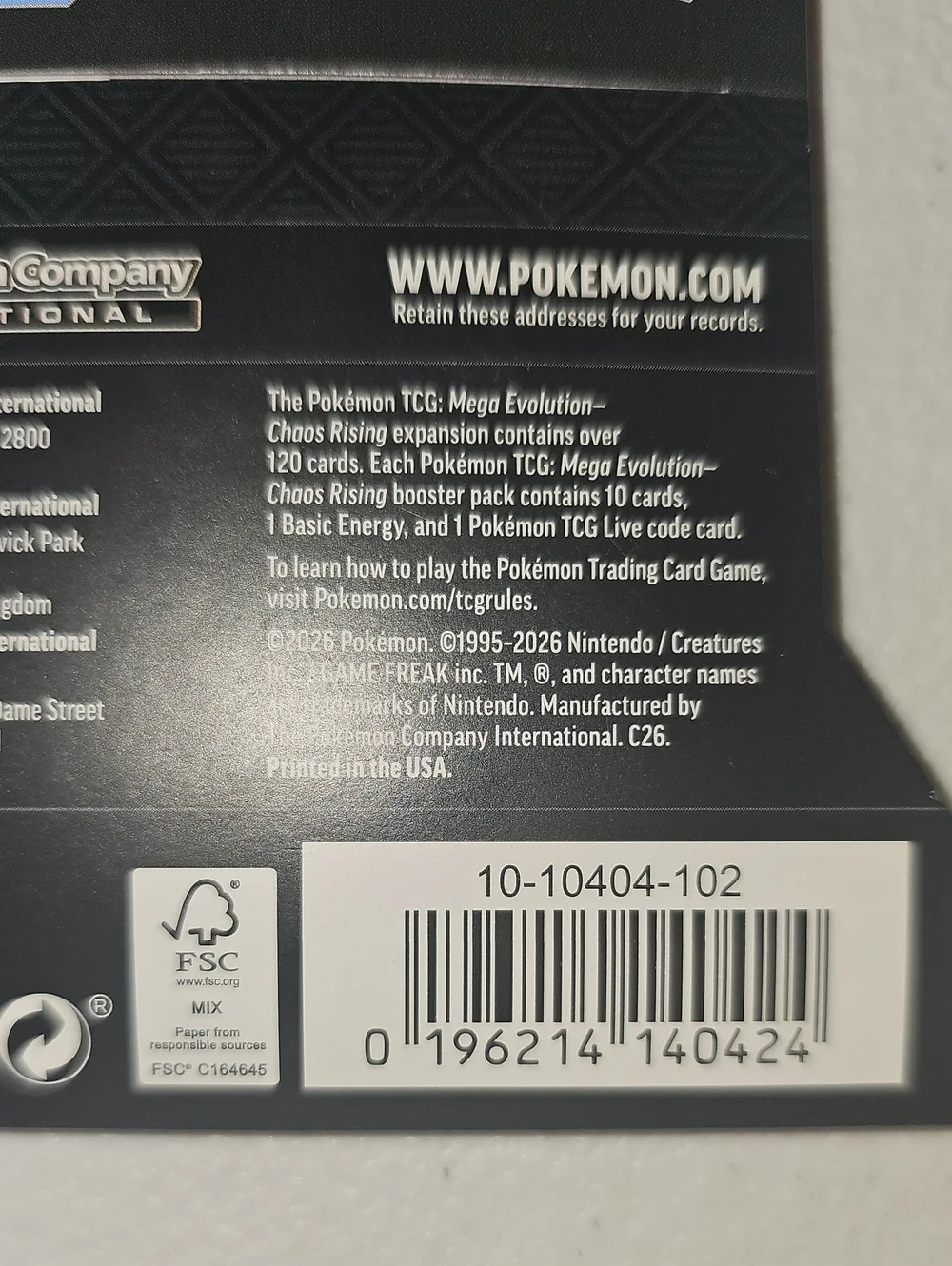 Pokémon Trading Card Game Chaos Rising Booster Pack New